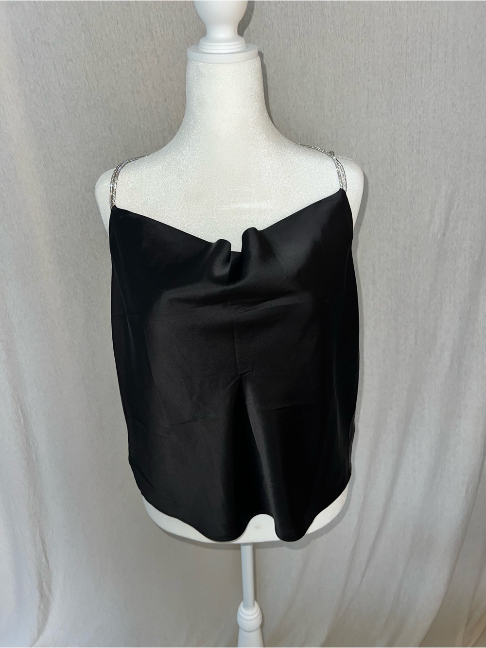 Versona Black Satin Cami with Crystal Straps and Drop Back